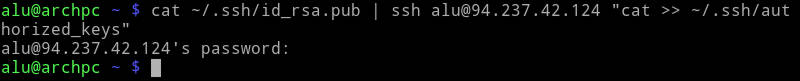 append SSH keys to a remote computer authorized_keys with cat pipe