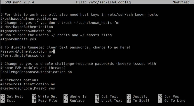 disable PasswordAuthentication in SSH config