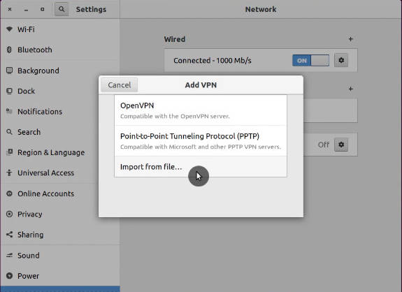 Import OpenVPN configuration to the Network Manager in GNOME