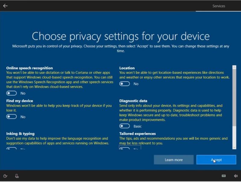 Disable the tracking and advertising in Windows 10