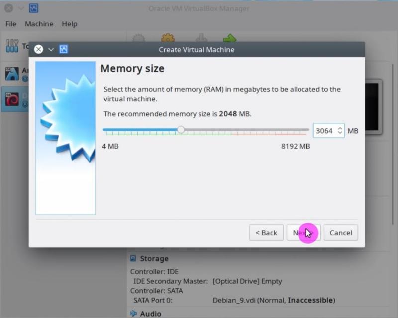 Set the RAM size for the virtual machine