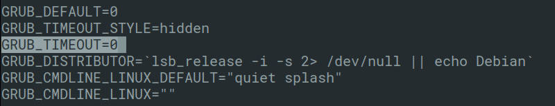 Setting GRUB_TIMEOUT to 0 in GRUB config