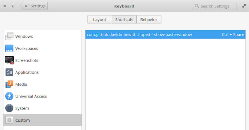 Assigning a shortcut to Clipped in elementary OS