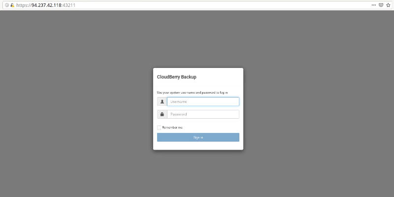CloudBerry Backup we interface log-in page