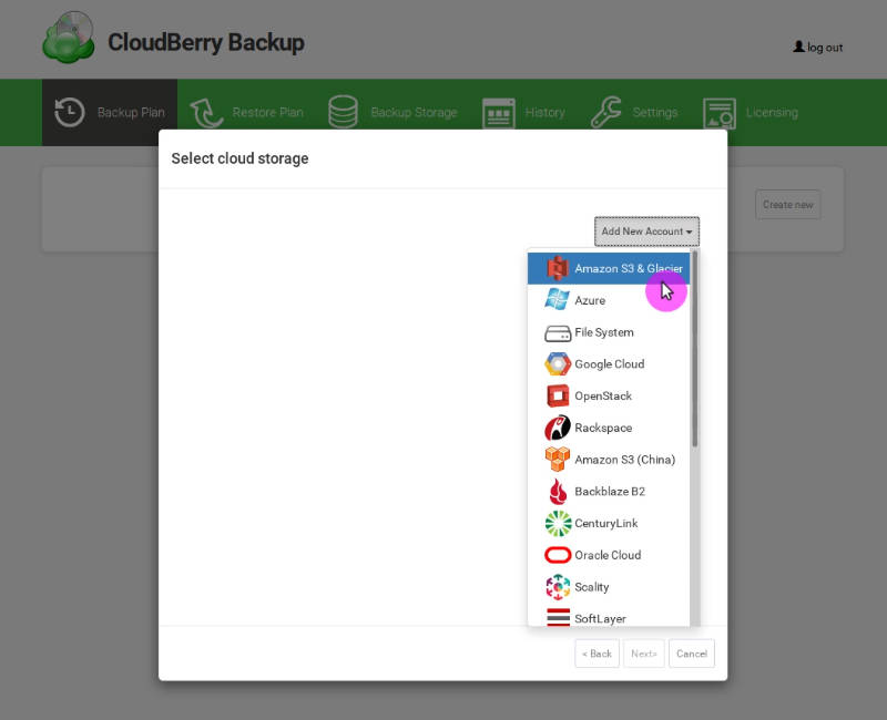 storage options of CloudBerry Backup for Linux