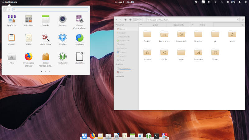 Desktop of elementary OS Juno