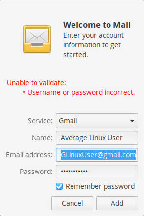 Mail sign-in error in elementary OS