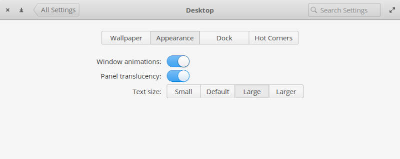 Appearance settings of elementary OS