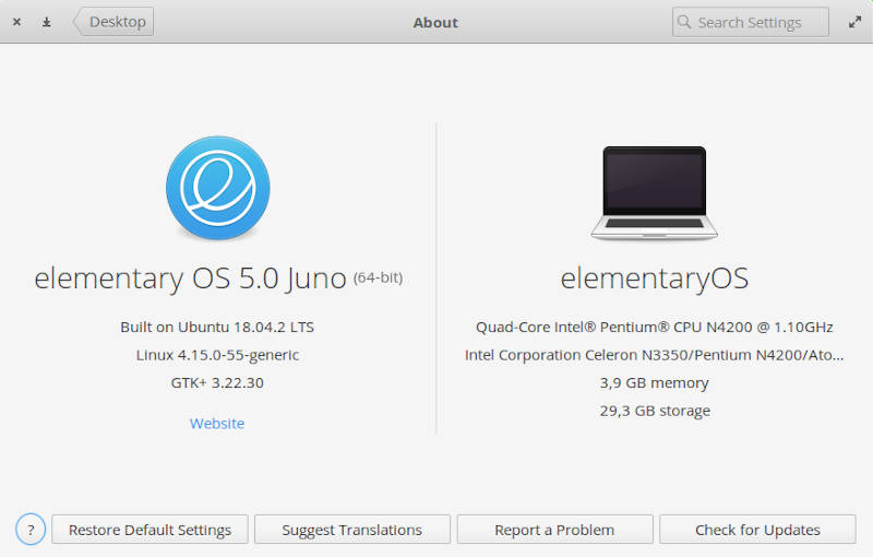 About elementary OS window