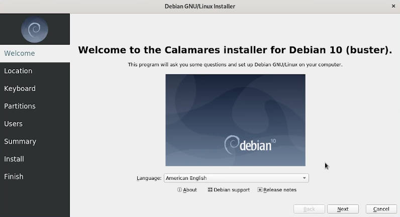 Calamares installer in Debian 10