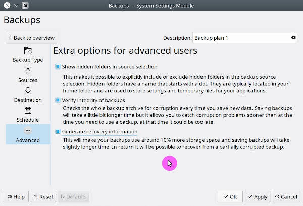 Extra options on Kup Backup