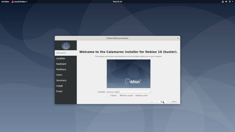 Calamares installer in Debian 10