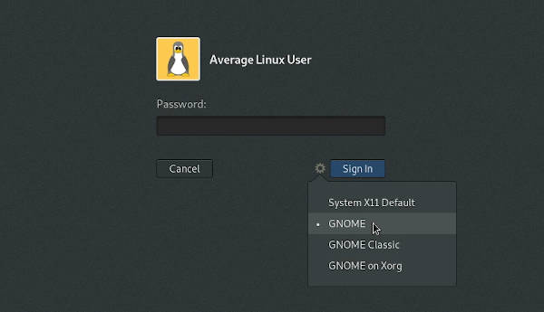 GNOME login screen