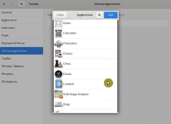 Start Up menu in GNOME