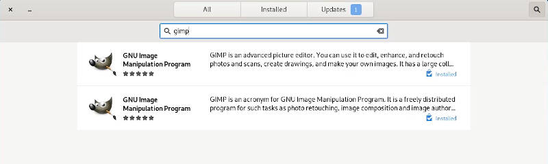 GNOME Software Center lists GIMP twice