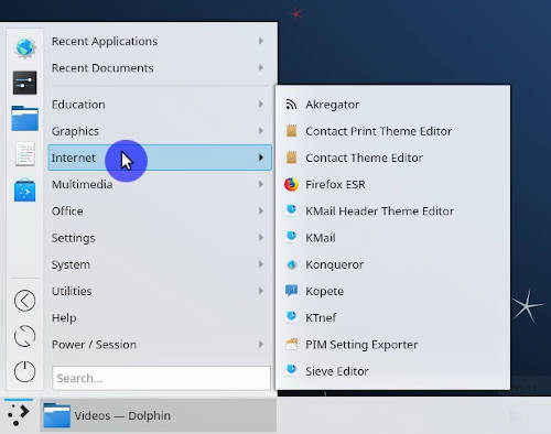Internet menu of Debian 10 KDE