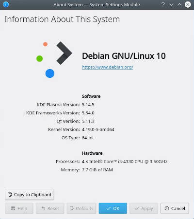 Debian 10 KDE About screen