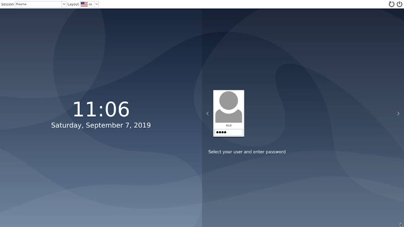 Debian 10 KDE Plasma 5 log-in screen