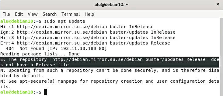 Debian 10 ERROR: The repository XXX doesn't have a Release file