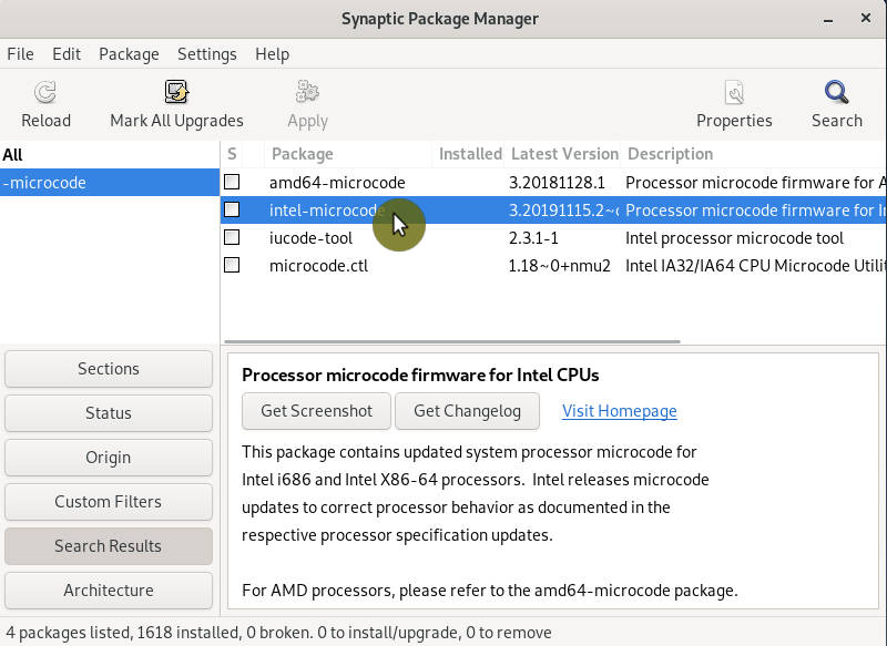 Intel and AMD microcode in Synaptic