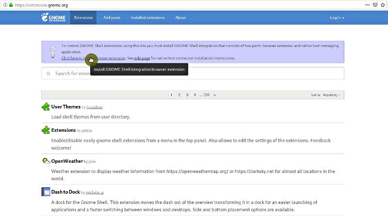 Installing GNOME Shell integration add-on
