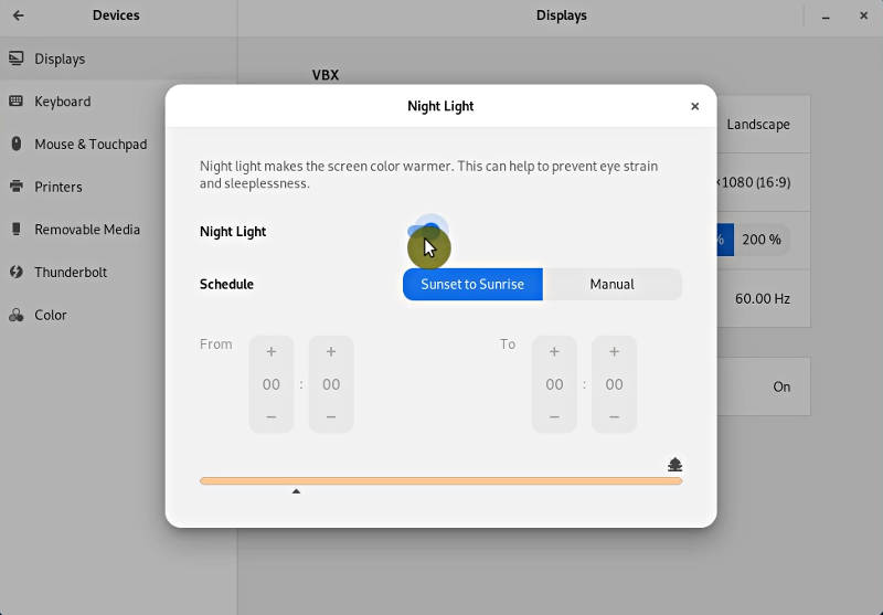 Enabling Night Light in Debian 10