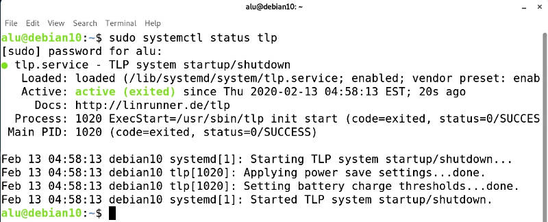 TLP power management tool is active