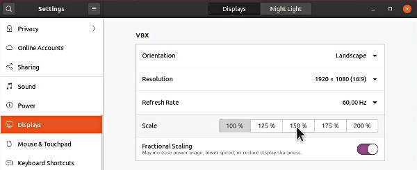 Fractional Scaling in Ubuntu 20.04