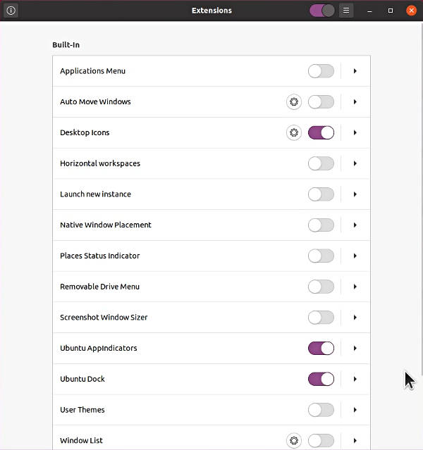 Extensions application in Ubuntu 20.04 