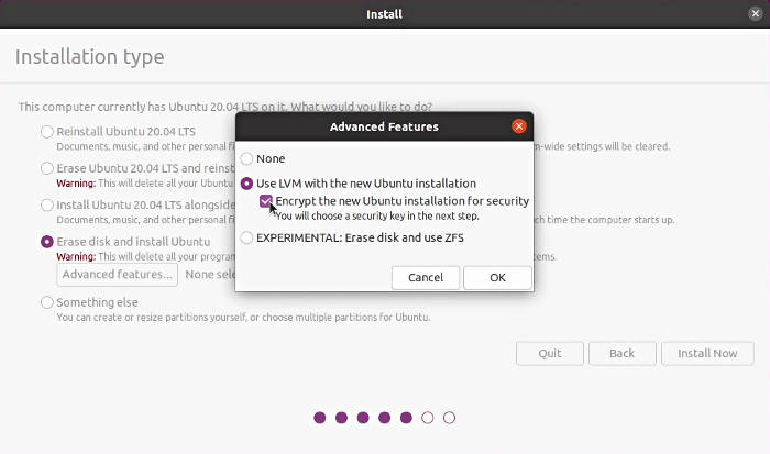 Ubuntu encryption option