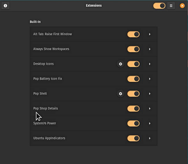 Pop!_OS Extensions app
