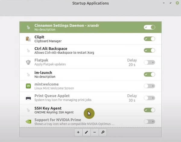 Management of startup applications in Linux Mint 20.