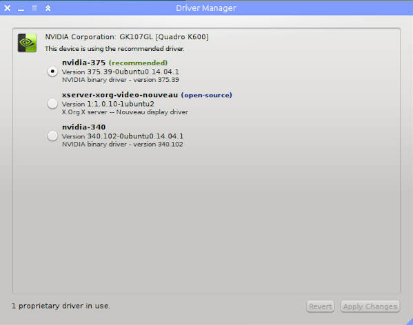 Driver Manager offering Nvidia driver in Linux Mint 20.