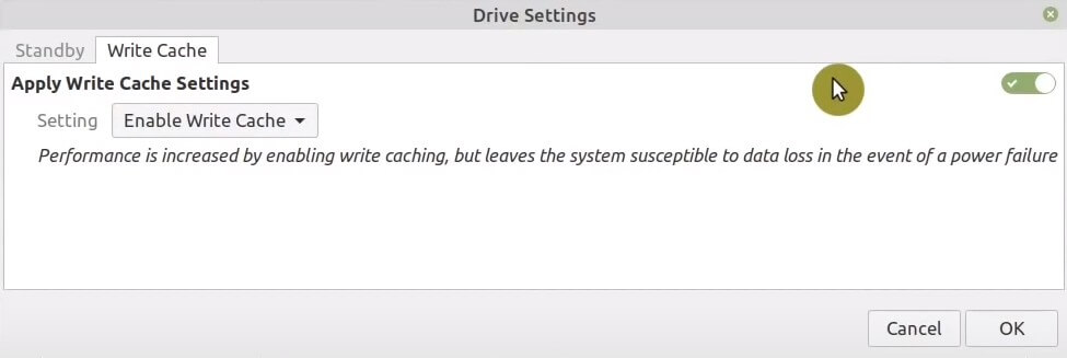 Enabled drive cache in Linux Mint 20.