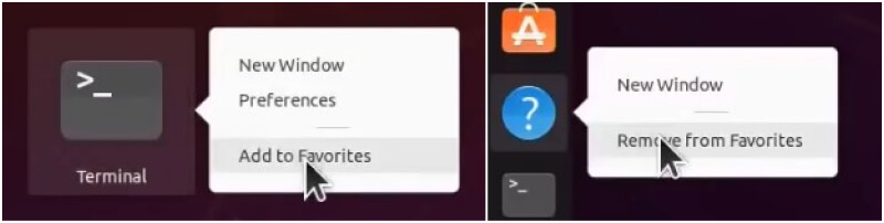 Adding and removing apps to dock on Ubuntu 20.04/21.04