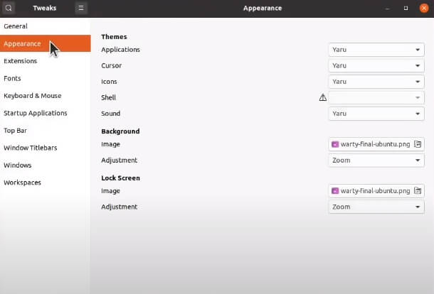 GNOME Tweaks app on Ubuntu 20.04/21.04