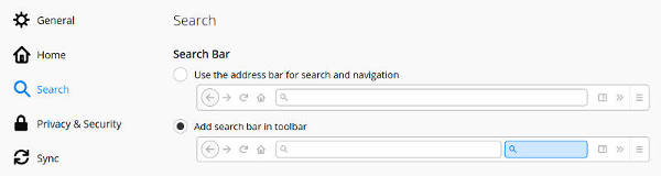 Switch to search toolbar in Firefox on Ubuntu 20.04/21.04