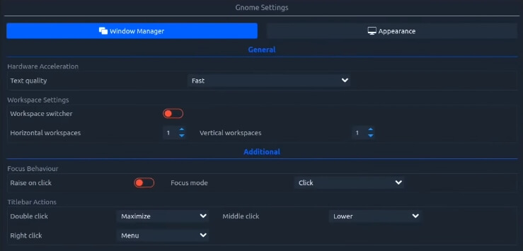 Stacer GNOME Settings page