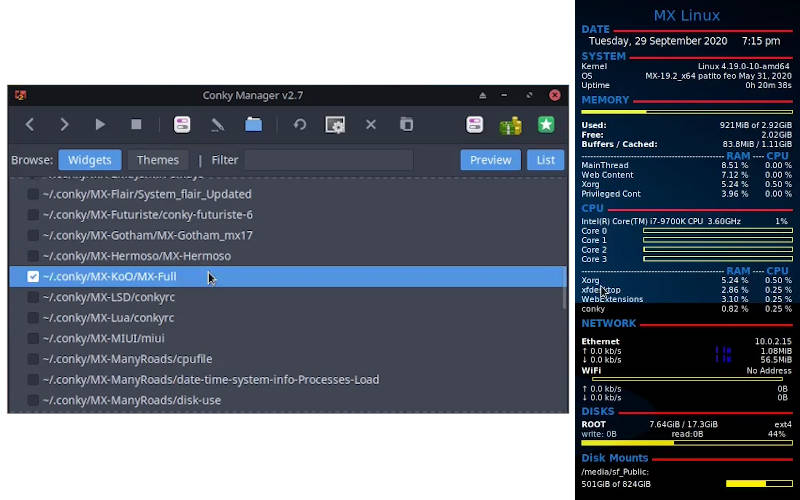 Conky and Conky manager in MX Linux