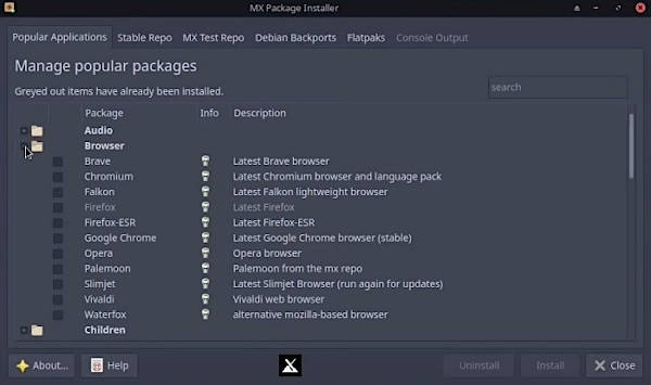 MX Package Installer Popular Apps section