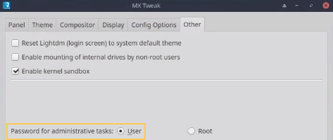 User password set to be used for admin tasks in MX Linux