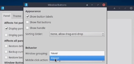 Windows grouping enabled in MX Linux