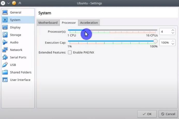 Selecting virtual machine's CPU cores in Oracle's VirtualBox