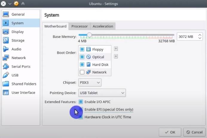 Enabling EFI partition for virtual machine in Oracle