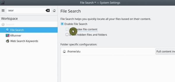 Disabling file content indexing in KDE Neon