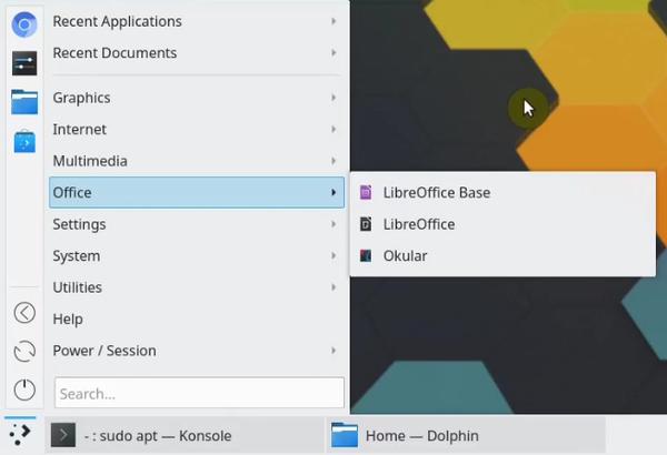 Application menu in KDE Neon
