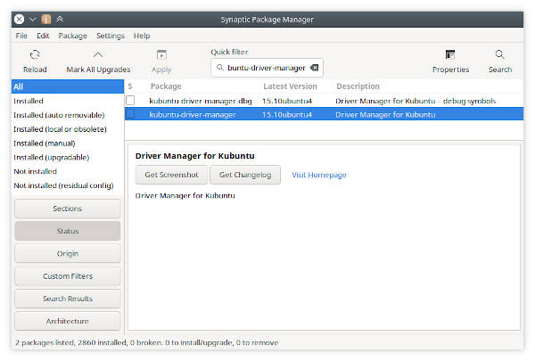 Synaptic software manages in KDE Neon