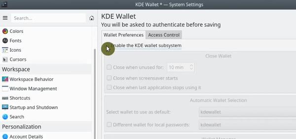 Disabling KDE Wallet in KDE Neon