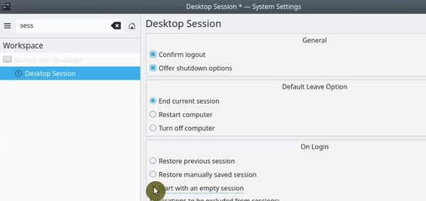 Disabling previous session restoration in KDE Neon