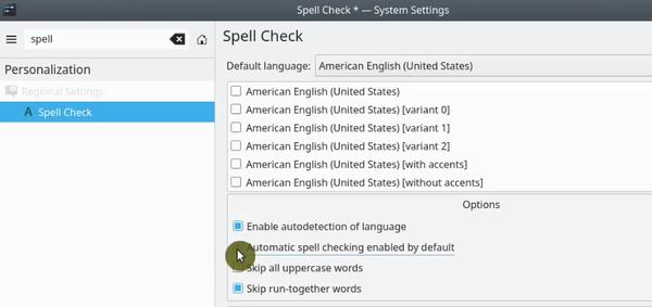 Enabling spellcheck in KDE Neon